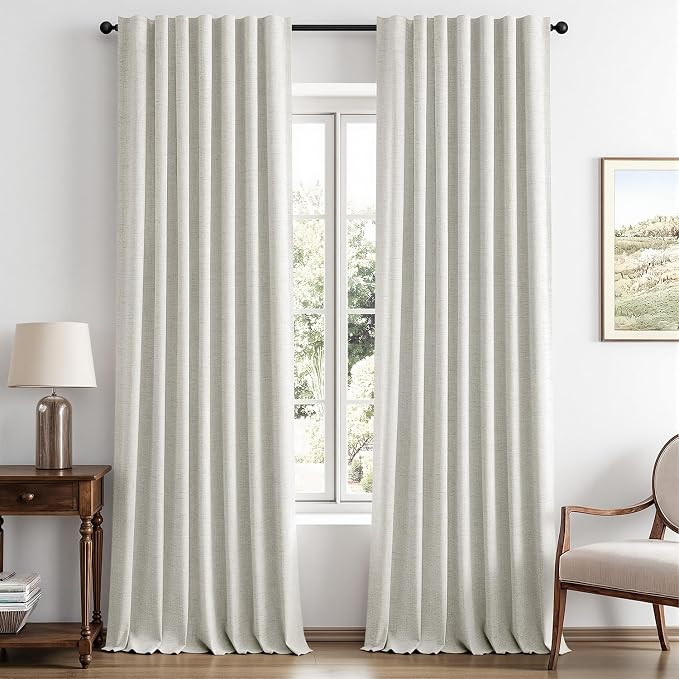 MIULEE 100% Blackout Linen Curtains 42 x 96 Inch Light Beige 2 Panels | Thermal Insulated, Room Darkening Drapes for Bedroom Living Room, Back Tab Rod Pocket Pinch Pleated, Solid Luxury Decor