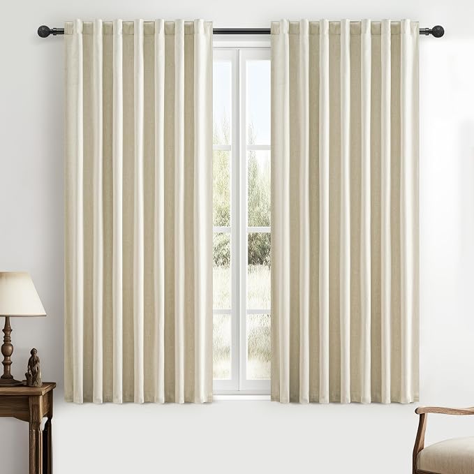 Warm Cream Room Darkening Curtains 72 Inches Long 2 Panels Burg, Linen Heavy Insulated Bay Window Curtains Modern Neutral Drapes for Bedroom/Cabin/Kitchen (W50" x L72"Tall) 6FT Length Back Tab