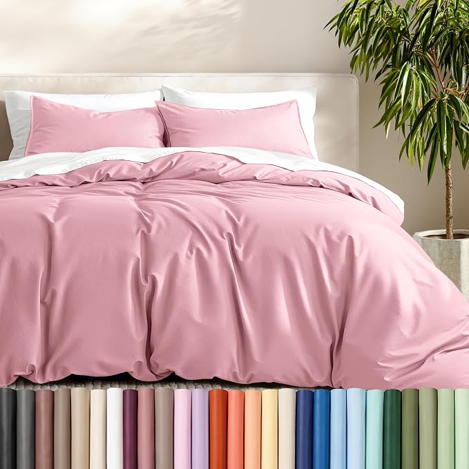 Bare Home Duvet Cover Set 1800 Ultra-Soft (Queen, Light Pink) | Lightweight, Cooling, Breathable, Premium 1800 Ultra-Soft, All-Season
