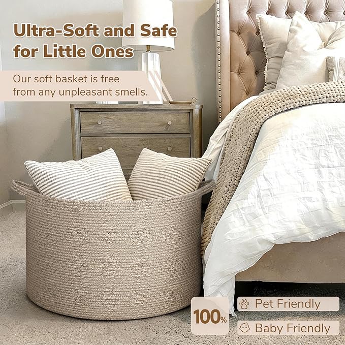 INDRESSME 115L Extra Large Woven Wicker Blanket Basket Living Room | 23.6" x 15.7" Storage baskets for toys laundry & pillows. Fits living room, bedroom or nursery décor. Soft-touch with handles