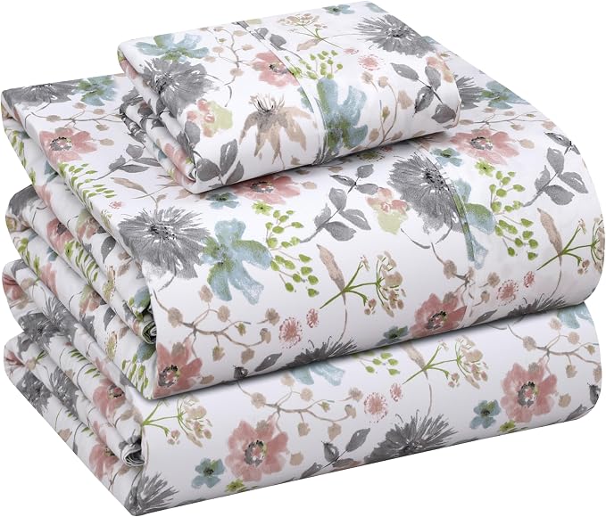 RUVANTI 100% Cotton Percale Sheets Twin XL, Dandelion Field | Crisp Cooling, Deep Pocket 16", Soft Breathable & Durable, Hotel-Style, 3 Piece Set