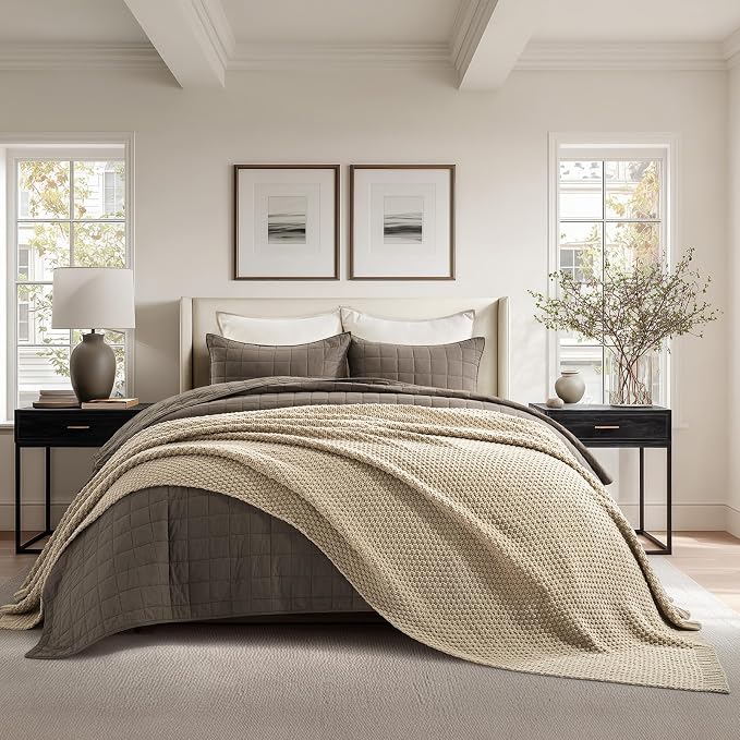EVERGRACEHOME Chunky Chenille Knit Throw Blanket, 108x92, Sand Dune | Sculpted Moss Stitch, Chic Modern Farmhouse, All-Season Warmth, OEKO-TEX® Certified, Oversized King for Couch, Bed, Sofa