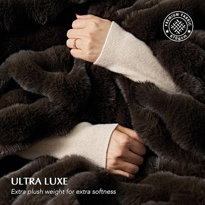 Faux Rabbit Fur Bubble Throw Blanket, 60"x80", Dark Brown | Ultra Soft, Luxury Faux Rabbit Fur Throw, Thick Warm Bubble Blanket, Cozy Fluffy Reversible, for Bed, Couch, Chair, Sofa
