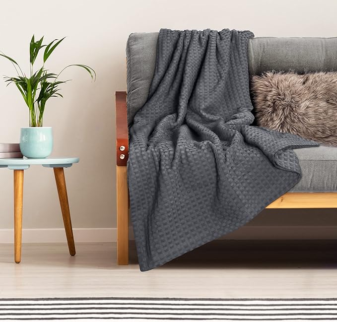 Utopia Bedding 100% Cotton Waffle Blanket Full Size Charcoal, 90x84 Inch | Lightweight Breathable Cozy Summer Bed Blanket Home Decor Gift for Women and Men