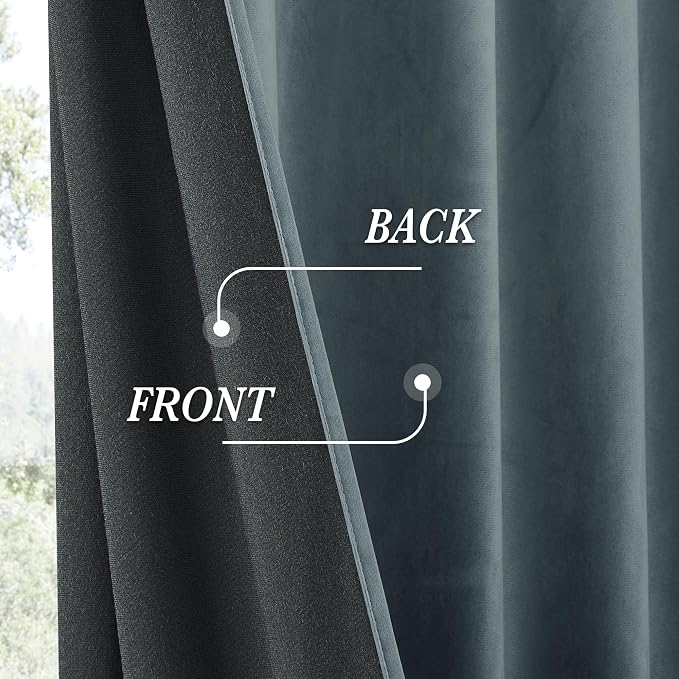 RYB HOME Dusty Blue Velvet Curtains 96 inches for Bedroom Living Room | Thermal Insulated,Privacy UV Block,OEKO-TEX Certified,Luxury Window Decor for Dining Room Sliding Door,W52 x L96,2 Panels