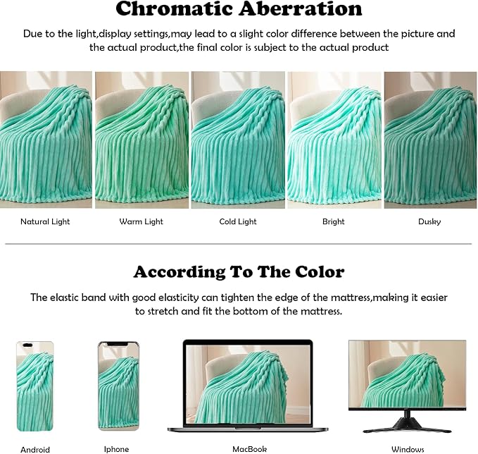 NEWCOSPLAY Fleece Ribbed Cozy Twin Blanket for Couch, Aqua, 60"x80" | Premium Silky Flannel Blanket, Soft Lightweight Fluffy Throw Blanket for Bed Sofa Decor, Gift for All Season Use