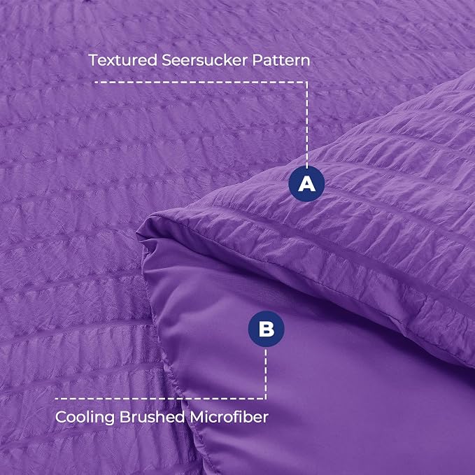 HYMOKEGE Dark Purple Duvet Cover King Size, Ultra Soft 3-Piece Seersucker Duvet Cover Set with Zipper Closure, Soft Brushed Microfiber Bedding Set with 8 Corner Ties (104"x90", 2 Pillowshams)