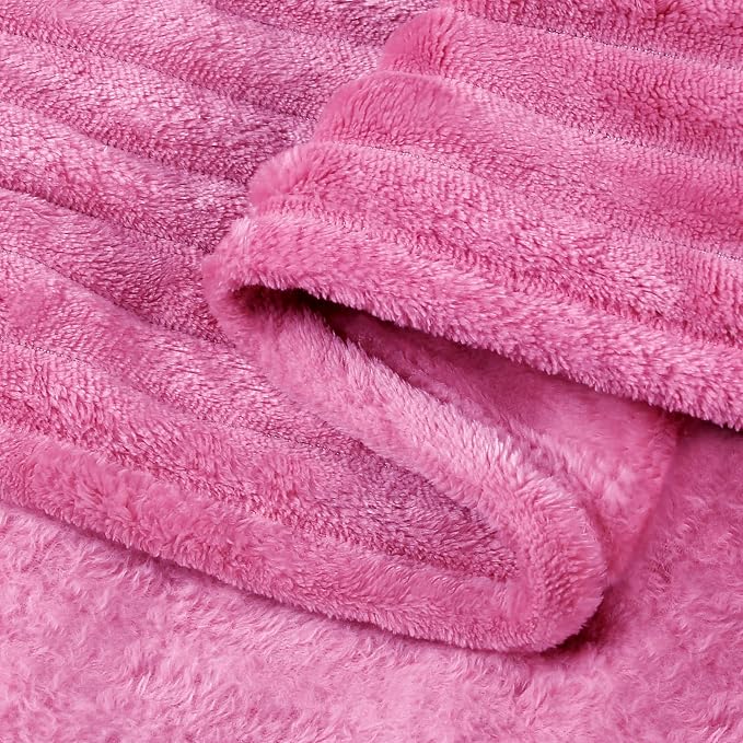 BEDELITE Ribbed Jacquard Hot Pink Fleece Twin Blanket for Couch, 60x80 Inch | Soft Warm Fluffy Blanket for Bed Sofa College Dorm Room Decor, Luxury Cozy Plush Birthday Gifts for Women Girls, Lightweight