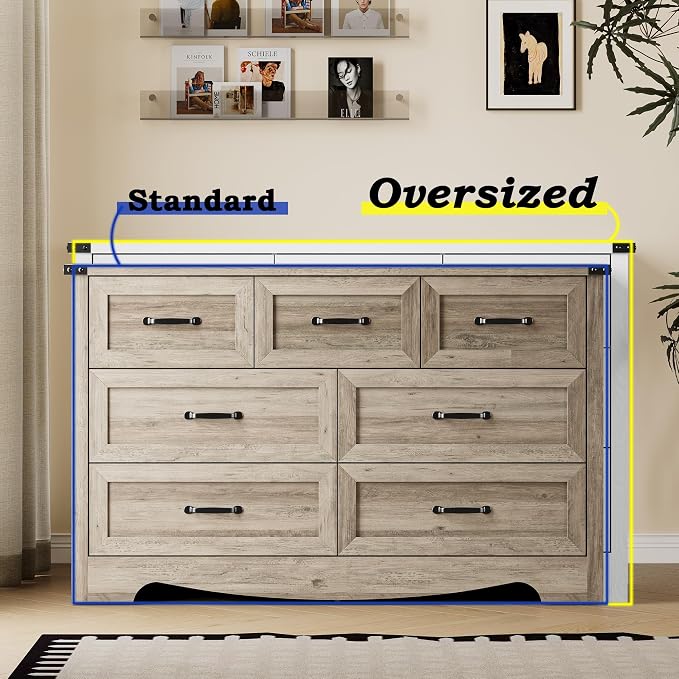 BORNOON 7-Drawer Dresser for Bedroom, Modern Wooden Chest of Drawers with Metal Handles, Anti-Tipping Design, Sturdy and Stable Storage Organizer for Living Room, Entryway, Home Office