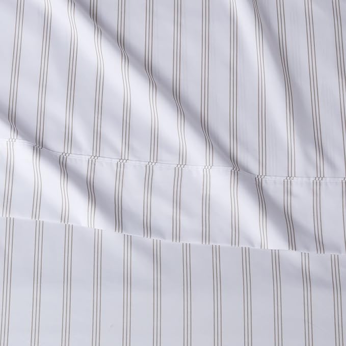 Amazon Basics Lightweight Breathable Brushed Microfiber 4-Piece Bed Sheet Set, Wrinkle Resistant with 14-Inch Deep Pockets, Queen, Taupe Stripe
