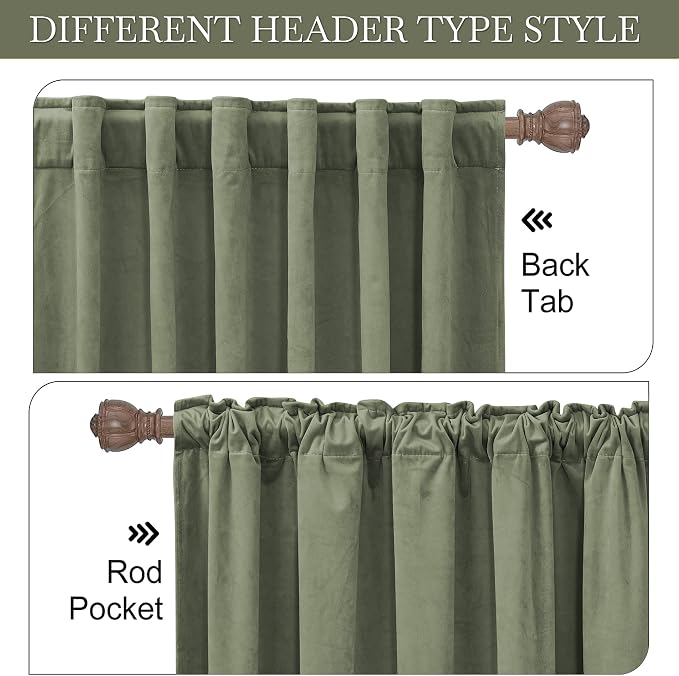 RYB HOME Sage Green Velvet Curtains 84 inches for Modern Farmhouse Bedroom | Thermal Insulated, Privacy UV Blocking, Energy Saving, Luxury Window Decor for Dining Room Sliding Door, W52 x L84, 2 Panels