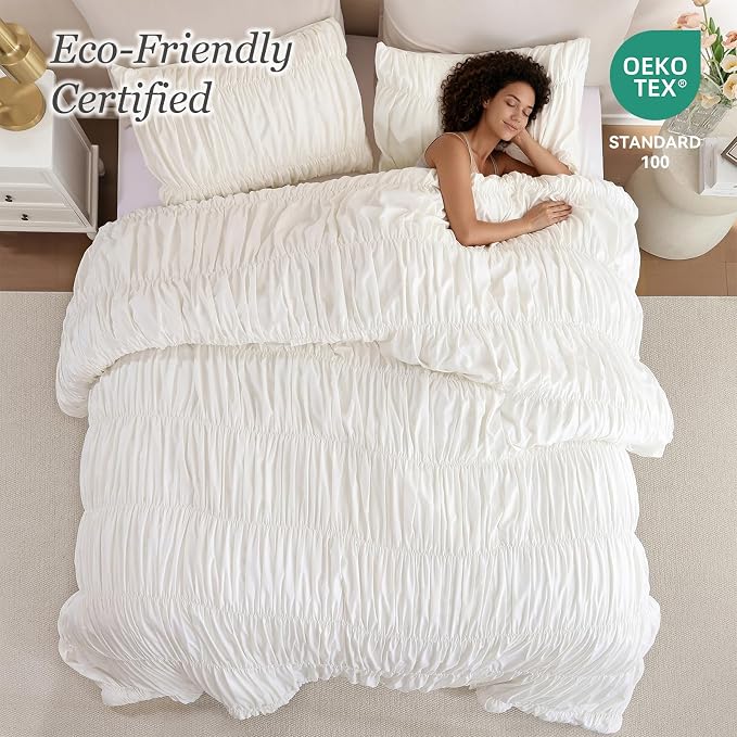 weigelia Cream Ruched Comforter Set King Size, Cute Girls Bedding Set | All Season, Soft Microfiber Comforter, Cozy Cinched Design for Home & Bedroom Decor (1 Comforter,2 Pillowcases)