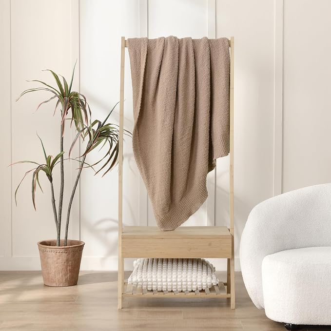 JOOJA Dusty Rose Throw Blanket for Bed, Super Soft Knit Blankets, Cozy Fleece Fuzzy Fluffy Plush Chenille Throws Blanket for Couch, Sofa, Blush Pink, 60 x 80 inches