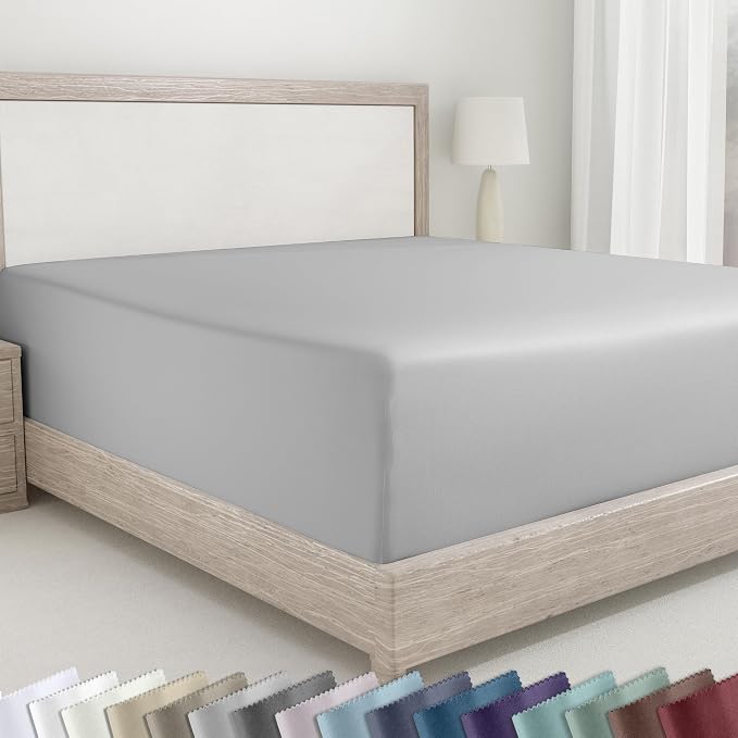 California Design Den 100% Cotton Sateen Cali King Fitted Sheet, Grey Light | 400 Thread Count Backed by Good Housekeeping Seal, 16" Deep Pocket, All-Around Elastic, No-Pop Fit, Durable, OEKO-TEX