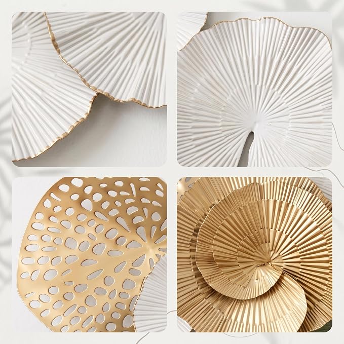 Axioglo 51" Large Wall Decor 3D Lotus Leaf Metal Wall Art for Living Room | 51" x 25" metal wall decor with layered metal texture, mounting hardware, two-way display