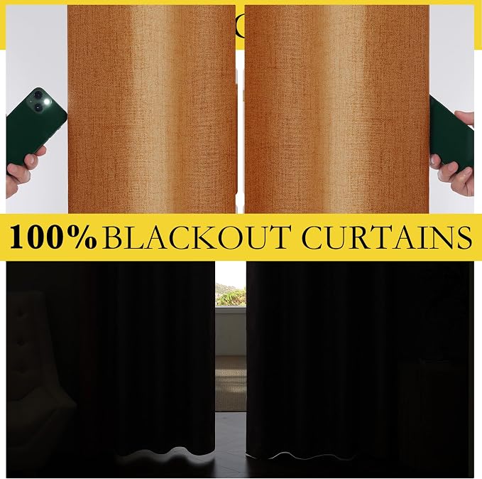 NICETOWN 100% Blackout Linen Curtains 84 inch Long 2 Panels, Terracotta | Full Light Blocking, Linen Textured, Thermal Insulated, Classic Rod Pocket Back Tab Draperies for Apartment, W52" by L84"