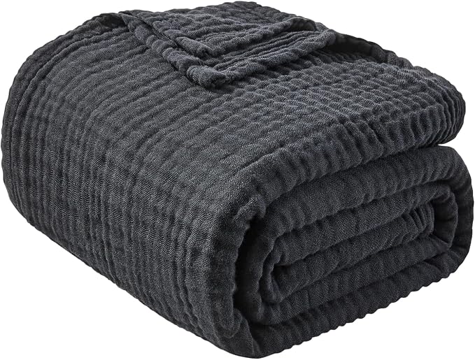 EMME Muslin Blankets for Adults Throw Blanket for Couch Breathable Gauze Soft Lightweight Airy Black Twin 60" x 80" | Summer Throw Blankets for Couch Breathable Gauze Blanket All Seasons Soft & Lightweight Pre-Washed Cotton Blanket Sofa