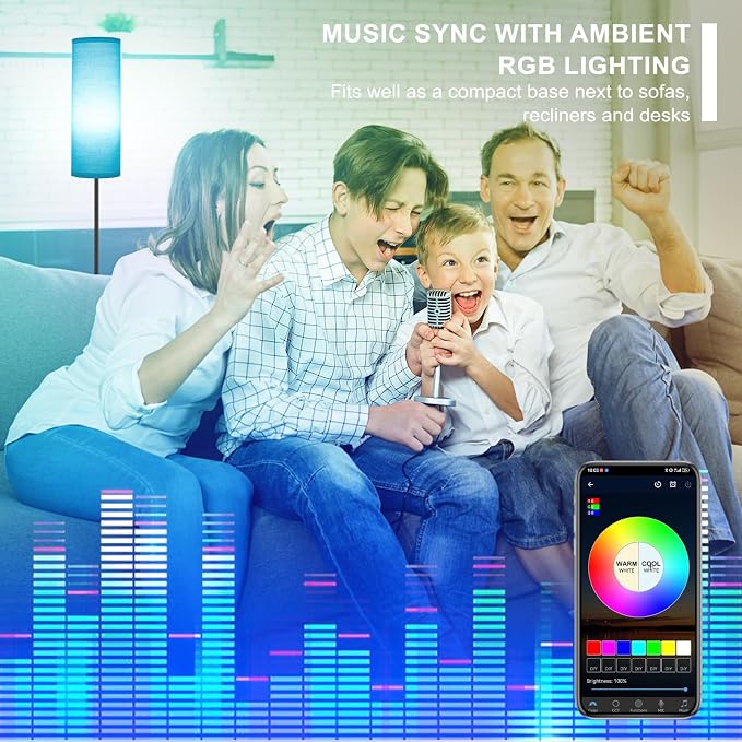 FRIDEKO HOME Floor Lamp, 9W 800LM Smart Bulb, Tall Lamp, Turquoise Shade | Music Sync, App& Remote Control, Color Changing Ambient Lighting Standing Lamp for Living Room Bedroom Corner Game Home Decor