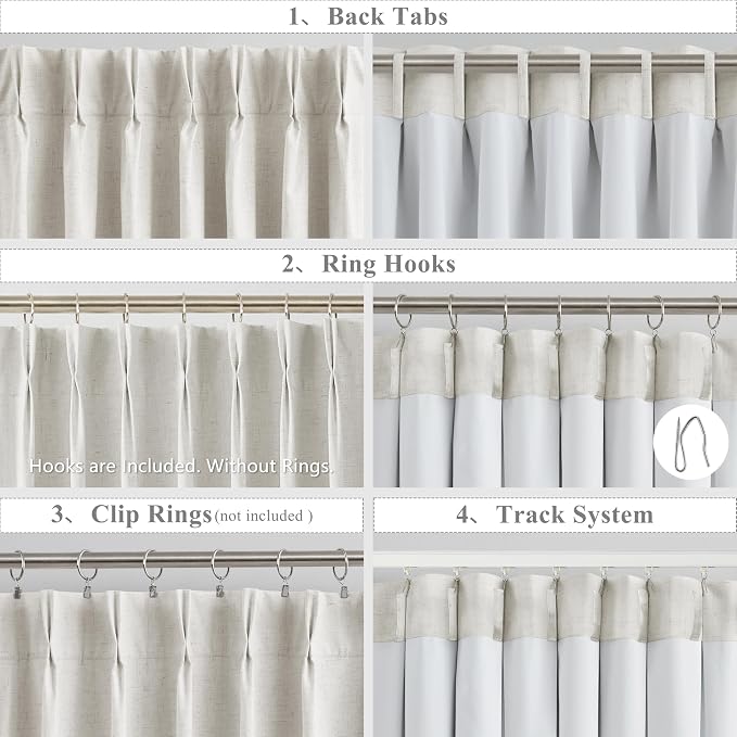 WEST LAKE Extra Long Natural Bailey Pinch Pleated Blackout Curtains | Modern Linen Blend Drapes with Backtabs Hooks,Thermal Insulated Window Treatment for Bedroom Living Room,60"Wx108"Lx1