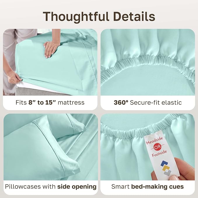California Design Den Soft 100% Cotton Split King Sheet Set, 5 Pcs, Seafoam | 400 Thread Count with Good Housekeeping Seal, Split King Sheets Sets for Adjustable Bed with 2 Separate Twin-XL Mattresses