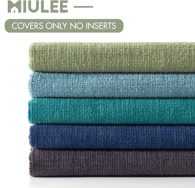 MIULEE Smoke Blue Chenille Couch Lumbar Throw Pillow Covers, 12x20 | Set of 2, Soft Coastal Home Decor, Modern Farmhouse Decorative Pillowcases for Sofa Living Room Bed