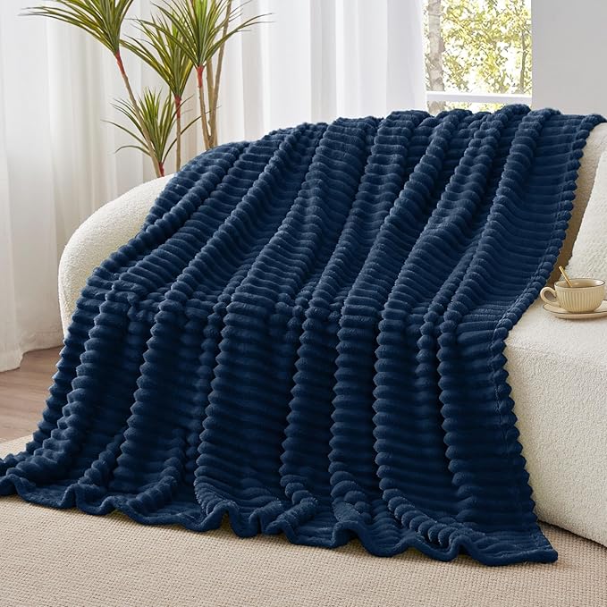 BEDELITE Ribbed Twin Blanket for Couch & Bed, Navy, 60"x80" | Ultra-Soft Plush Fleece, Cozy, Warm Yet Lightweight, Ribbed Texture, Home Decor, Machine Washable, Giftable, All-Season Use