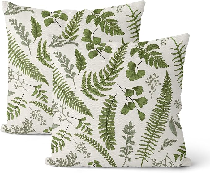 Sage Green Spring Pillow Covers 20x20 Inch 2 Pcs Vintage Leaf Plant Decor Throw Pillows Tropical Botanical Leaves Seasonal Outdoor Decoration Pillowcase Linen Cushion Cover for Couch Sofa