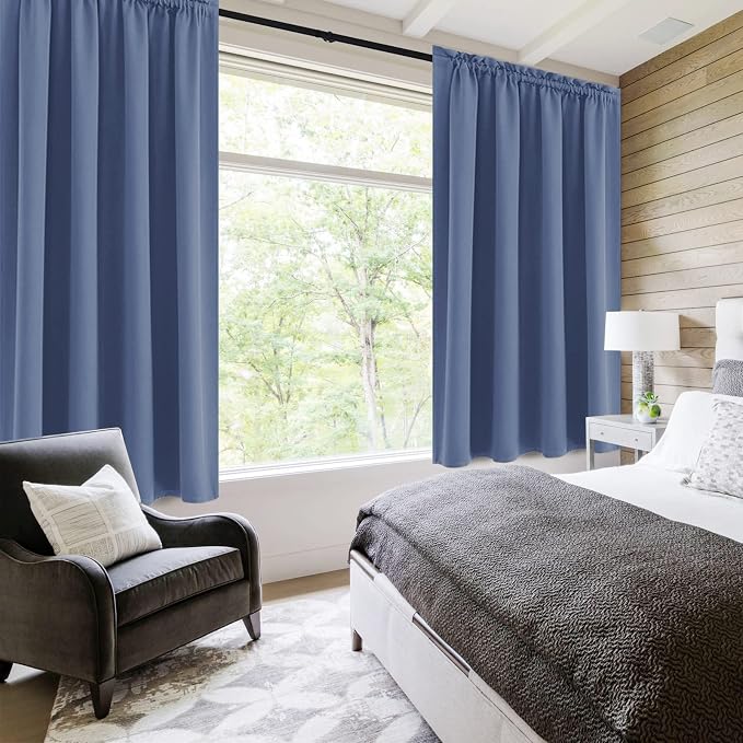 DWCN Blackout Curtains for Bedroom 52 x 63 Inch Long Dusty Blue 2 Panels | Room Darkening, Thermal Insulated, Light Blocking, Rod Pocket Drapes, Noise Reducing Window Treatments