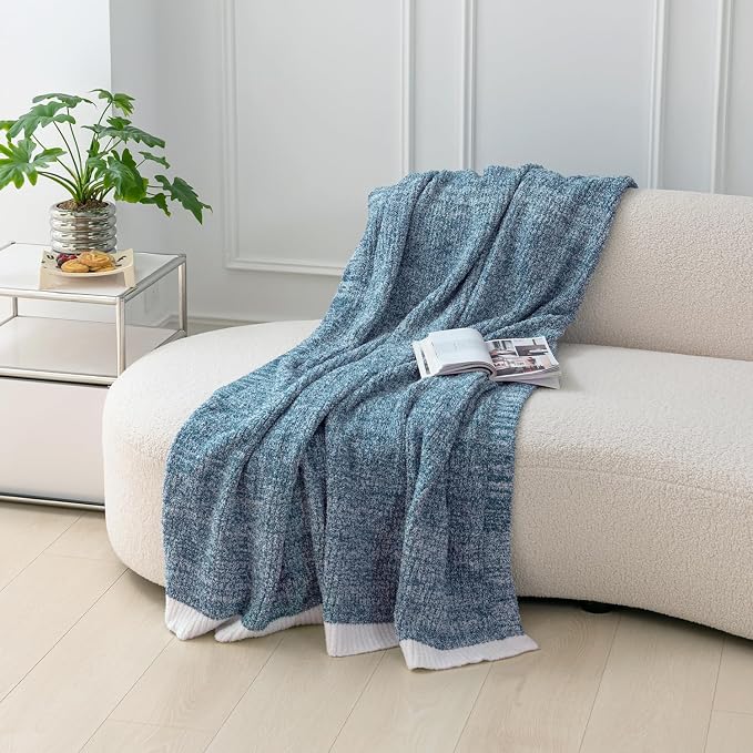MH MYLUNE HOME Ultra Soft Ribbed Throw Blanket Plush, Blue, 60"x80" | Reversible Fleece Throw Blanket, Comfy Fluffy Fuzzy Plush Blanket Throws for Couch Sofa Bed, Cozy Blankets for Women Gift