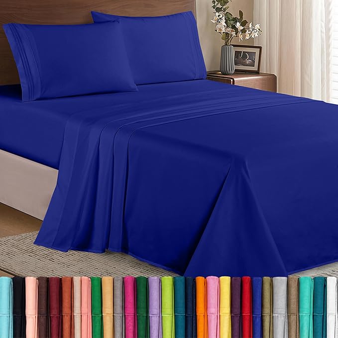 Elegant Comfort Luxury 1500 Premium Hotel Quality Microfiber 4-Piece Sheet Set - Wrinkle Resistant, All Around Elastic Fitted Sheet, Deep Pocket up to 16", California King, Royal Blue