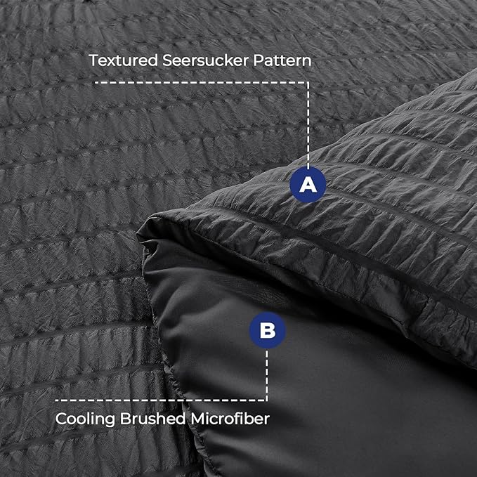 HYMOKEGE California King Comforter Set Seersucker 7 Pieces, All Season Luxury Bed in a Bag for Bedroom, Bedding Set with Comforters, Sheets, Pillowcases & Shams, Dark Grey
