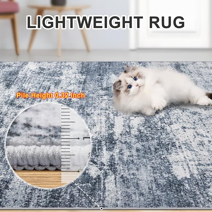 PLHXFR 10x14 Area Rug Living Room: Abstract Washable Carpet Grey Blue | For Bedroom Dining Room Farmhouse Nursery Home,Machine washable,Non Slip,Large Soft Neutral,Stain Resistant, Indoor Floor