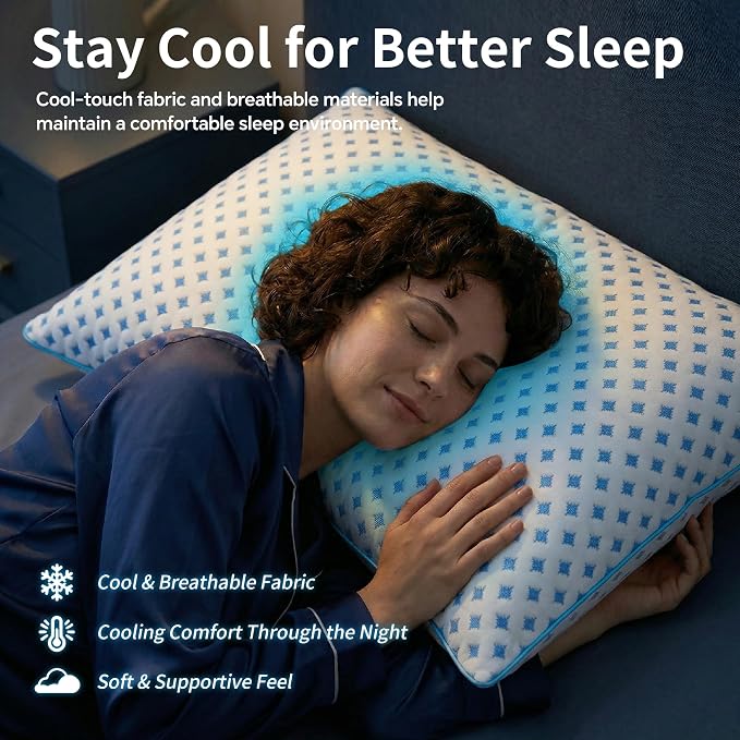 Pillows Standard Size Set of 2 for Sleeping, Cooling Adjustable Memory Foam Pillows, Dual Fill Design Helps Maintain Shape, Breathable Washable Cover