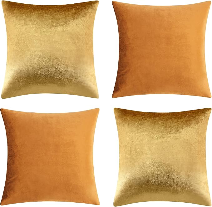 GIGIZAZA Pack of 4 Decorative Velvet Pillow Covers 20x20 Orange Gold | Throw Pillows for Couch Sofa,280gsm Soft Textured Fabric,Modern Accent Pillowcases,Luxury Living Room Cushion Covers