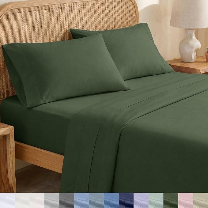 California Design Den 100% Organic Cotton King Bed Sheet Set, Olive Green | GOTS Certified, Lightweight Crisp & Airy Percale For Hot Sleepers, 15" Deep Pocket, All-around Elastic, Easy Care
