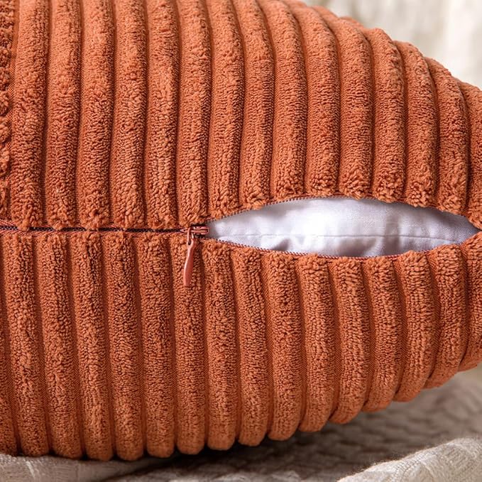 MIULEE Fall Burnt Orange Decorative Throw Pillow Covers for Couch 16x16 in | 2 Pack, Boho Farmhouse Pillow Covers, Soft Cross Corduroy Patchwork Textured Cushion Cases For Bed Sofa