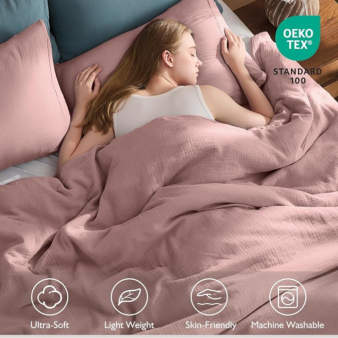 EMME Muslin Cotton Duvet Cover Set King Size Linen Like Soft Breathable Lightweight Summer Comforter Cover Set with Zipper Closure (King, 104"x90")
