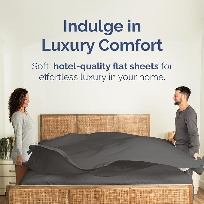 Full Flat Sheet - Single Top Flat Sheet Only - Soft & Cooling - Charcoal | Hotel Luxury Top Flat Sheet Only, Ultra-Soft, Breathable & Cooling, Fade & Wrinkle Free, Easy-Care, Stain & Shrink Resistant