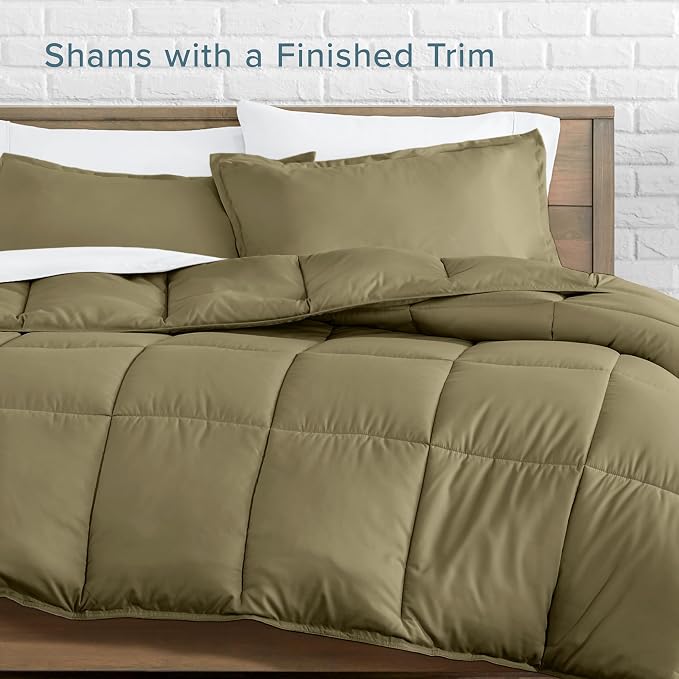 Bare Home Full Comforter Set - 1800 Ultra Soft (Full, Olive) | All-Season, Breathable, Hypoallergenic, Premium 1800, Warm, Cozy