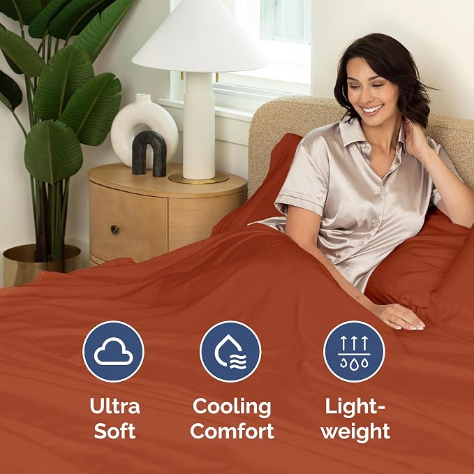 Cal King Flat Sheet - Single Top Flat Sheet Only - Cooling - Terracotta | Hotel Luxury Top Flat Sheet Only, Ultra-Soft, Breathable & Cooling, Fade & Wrinkle Free, Easy-Care, Stain & Shrink Resistant