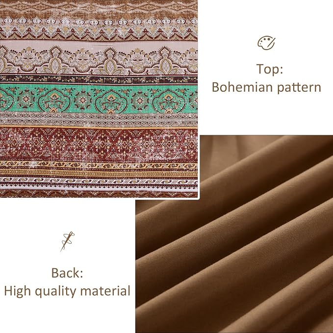 Boho King Size Comforter Set 8 Pieces, Brown Bohemian Striped Bed in a Bag, Paisley Soft Microfiber Bedding Comforter Set