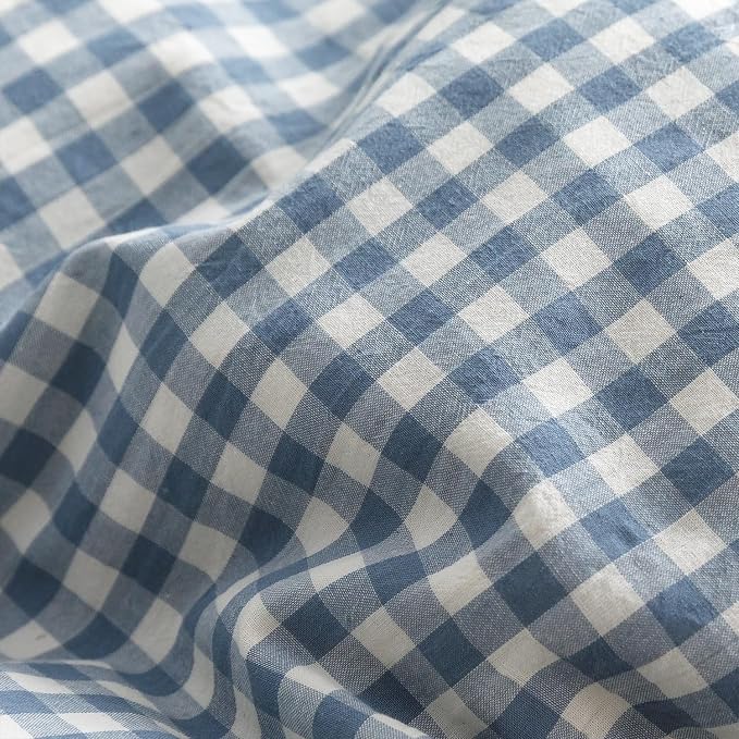 mixinni Blue White Gingham Ruffle Duvet Cover Twin XL Size 3 Pieces – 100% Washed Cotton, Vintage Plaid Ruffled Bedding Set with Zipper Ties, Soft Checkered Grid Farmhouse Chic Comforter Cover Set