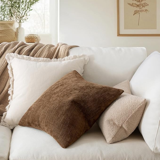 MIULEE Textured Chenille Throw Pillow Covers 18x18 Inch Honey Brown | Pack of 2 Decorative Soft Throw Pillows, Solid Textured Cushion Covers, Modern Home Decor for Couch Sofa Bedroom Living Room