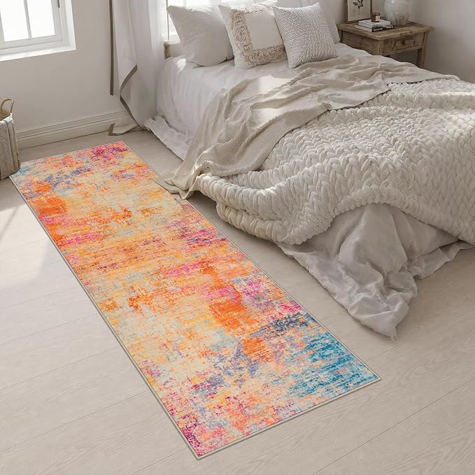 2.6x10 Washable Runner Rug:Modern Abstract Soft Carpet Galaxy Haze | For Hallway, Bedroom, Kitchen, Laundry, Bathroom,Door Mat,Modern Abstract,Machine washable,Non-Slip,Stain Resistant,Indoor