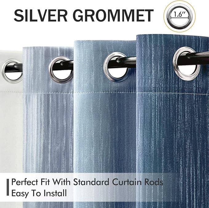 MIULEE Royal Blue and Greyish White Ombre Blackout Curtains 52Wx72L | Full Room Darkening,Thermal Insulated,72 Inch Long,Grommet Drapes for Bedroom/Living Room,Modern Window Treatments,Set of 2