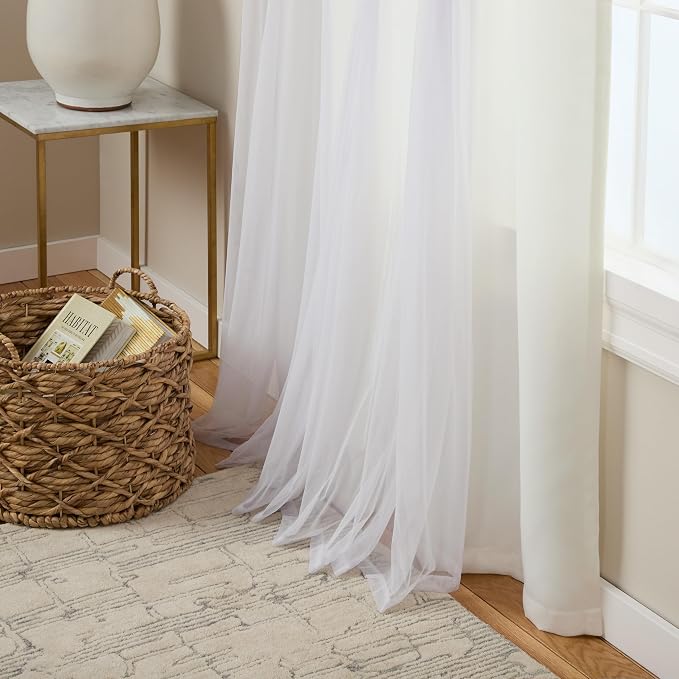 TOWN & COUNTRY LUXE Talia Double Layer Indoor Curtains, Sheer and Room Darkening Blackout, Grommet Top, Energy Efficient, 2-Pack Set, 52"x108", Vanilla
