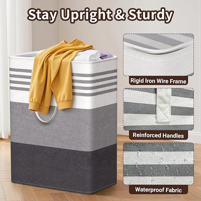 WOWBOX 2 Pack Laundry Baskets, Collapsible Dirty Clothes Laundry Hampers | with Reinforced Handles, Waterproof Coating, 2 Pack for Clean & Dirty Clothes, for Bedroom, Bathroom, Dorm (125L Grey)