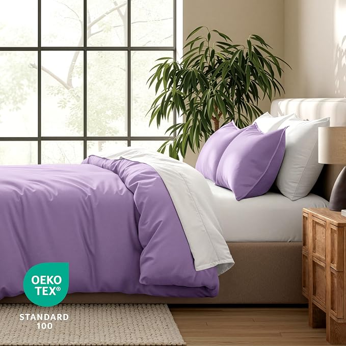 Bare Home Duvet Cover Set 1800 Ultra-Soft (Queen, Lavender) | Lightweight, Cooling, Breathable, Premium 1800 Ultra-Soft, All-Season