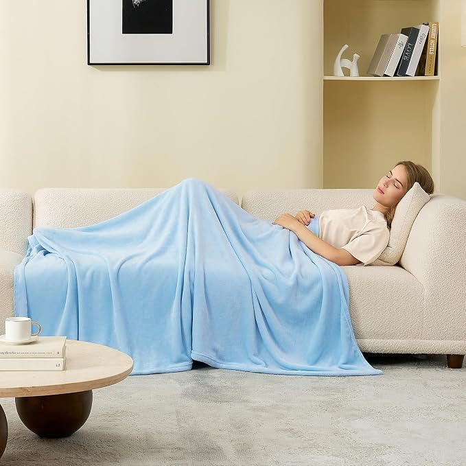 Hansleep Twin Light Blue Fleece Blanket, Soft Flannel Bed Blanket | Fuzzy Cozy Blanket 60x80 Inches, Multi-use for Bed, Sofa, Couch, Travel, Camping, All Season Warm Lightweight Cover