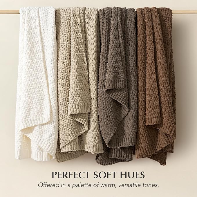 EVERGRACEHOME Chunky Chenille Knit Throw Blanket, 50 x 60, Sand Dune | Sculpted Moss Stitch, Chic Modern Farmhouse, All-Season Warmth, OEKO-TEX® Certified, Elegant Blanket for Couch, Bed, Sofa